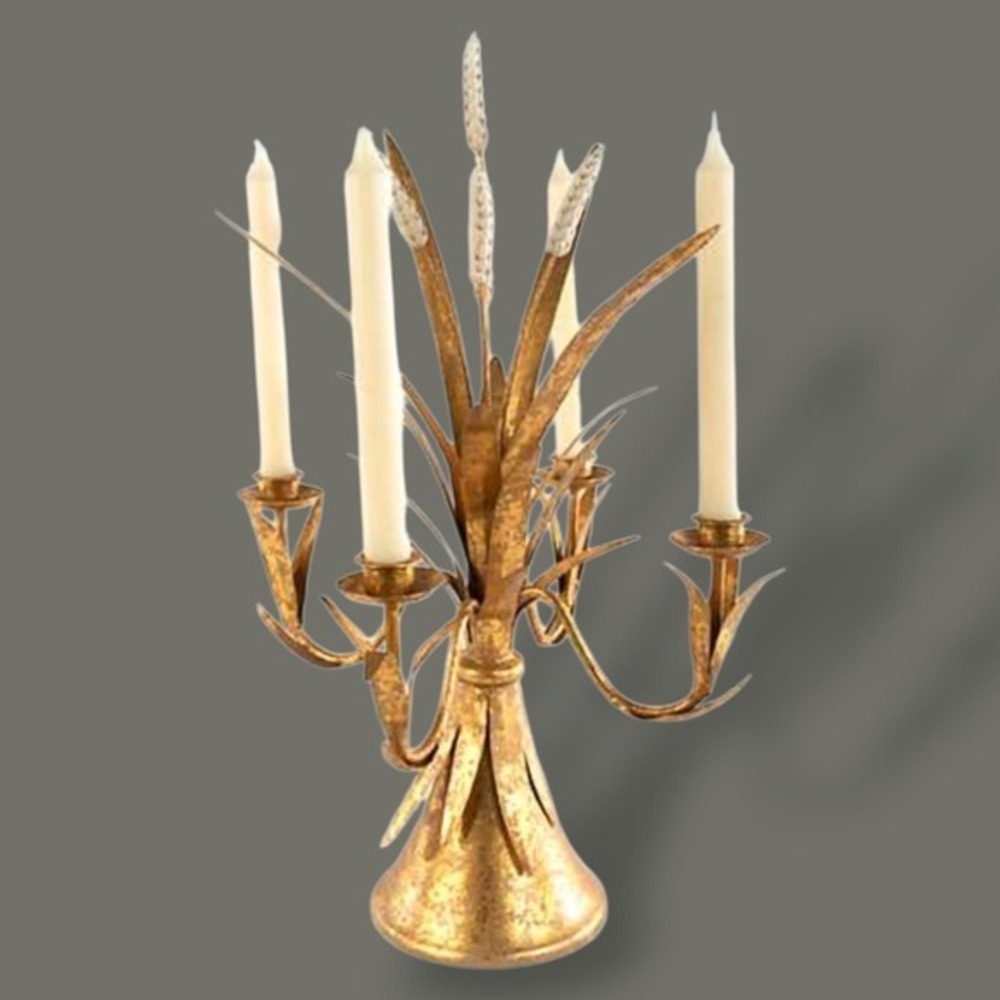 Mackenzie Childs Golden Wheat 4 Arm Candelabra 19.5" Metal Tabletop Art - Picture 3 of 4